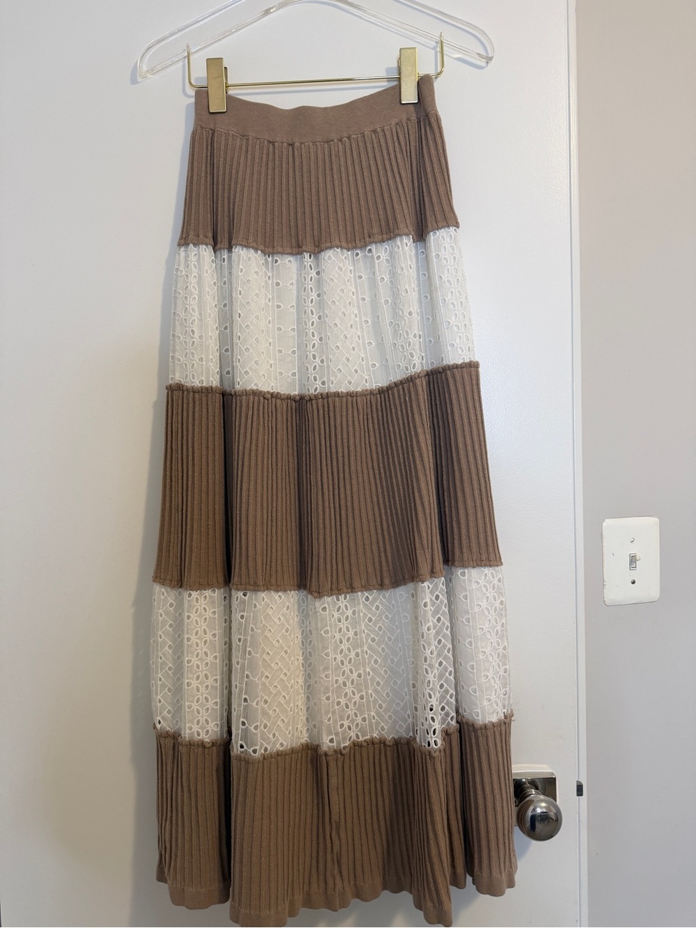 Harper Taupe and White Tiered Maxi Skirt XS